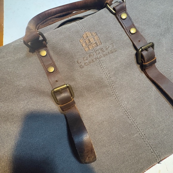 Canvas and Leather Trim Travel Bag vintage look Duffle bag - Picture 15 of 16